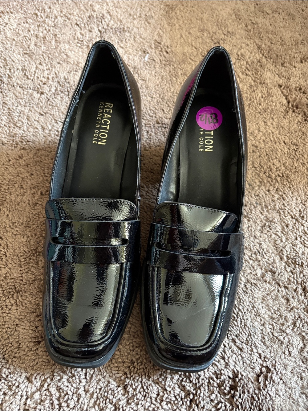 Reaction Kenneth Cole Black Patent Loafers with Penny Strap